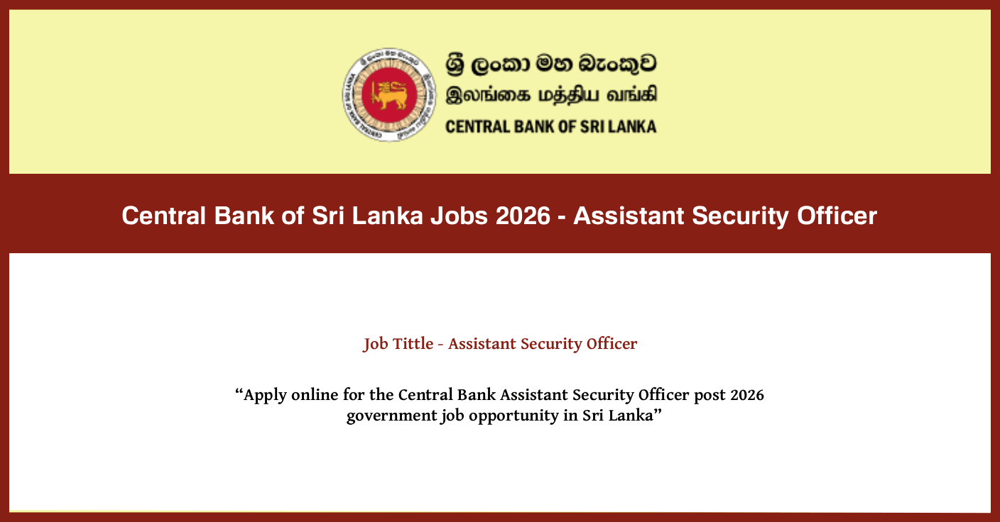 Central Bank of Sri Lanka Jobs 2026 - Assistant Security Officer