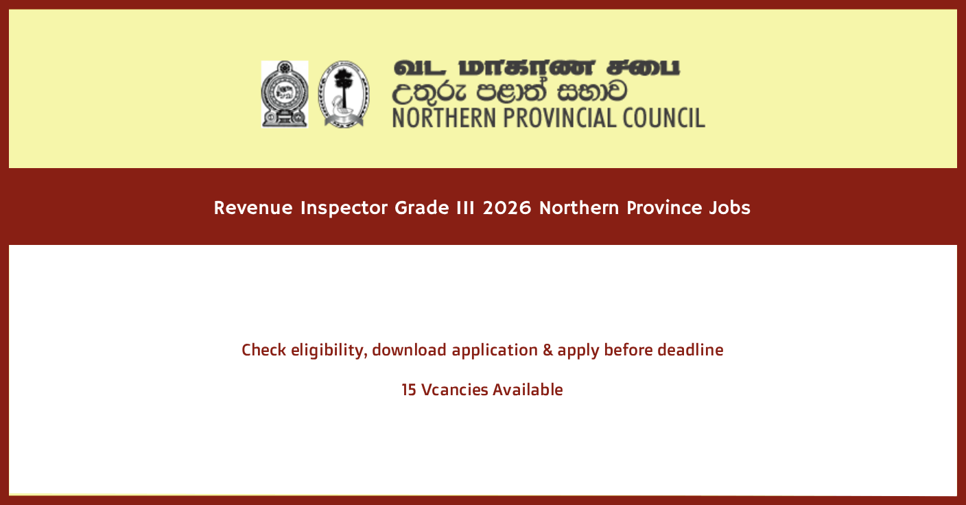 Revenue Inspector Grade III 2026 Northern Province Jobs