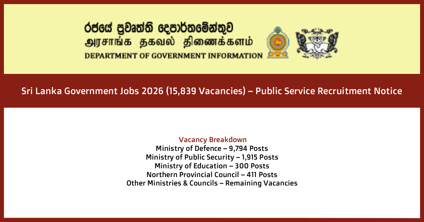 Sri Lanka Govt Jobs 2026 (15,839 Vacancies) – Apply Online + Salary Details (Cabinet Approved)