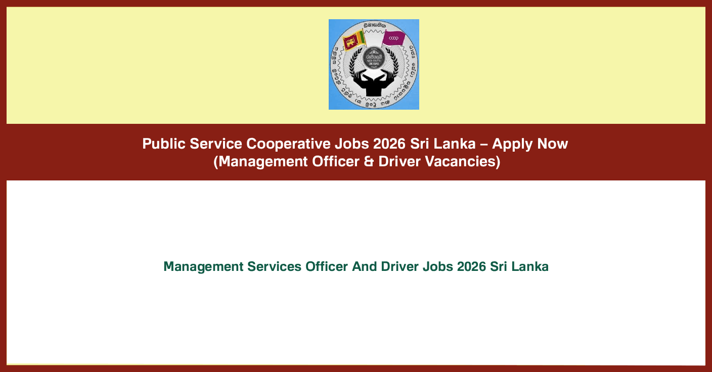Management Services Officer Jobs 2026 Sri Lanka – Apply Online Now