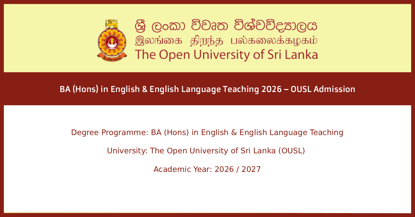 BA (Hons) in English and English Language Teaching 2026 – OUSL Admission