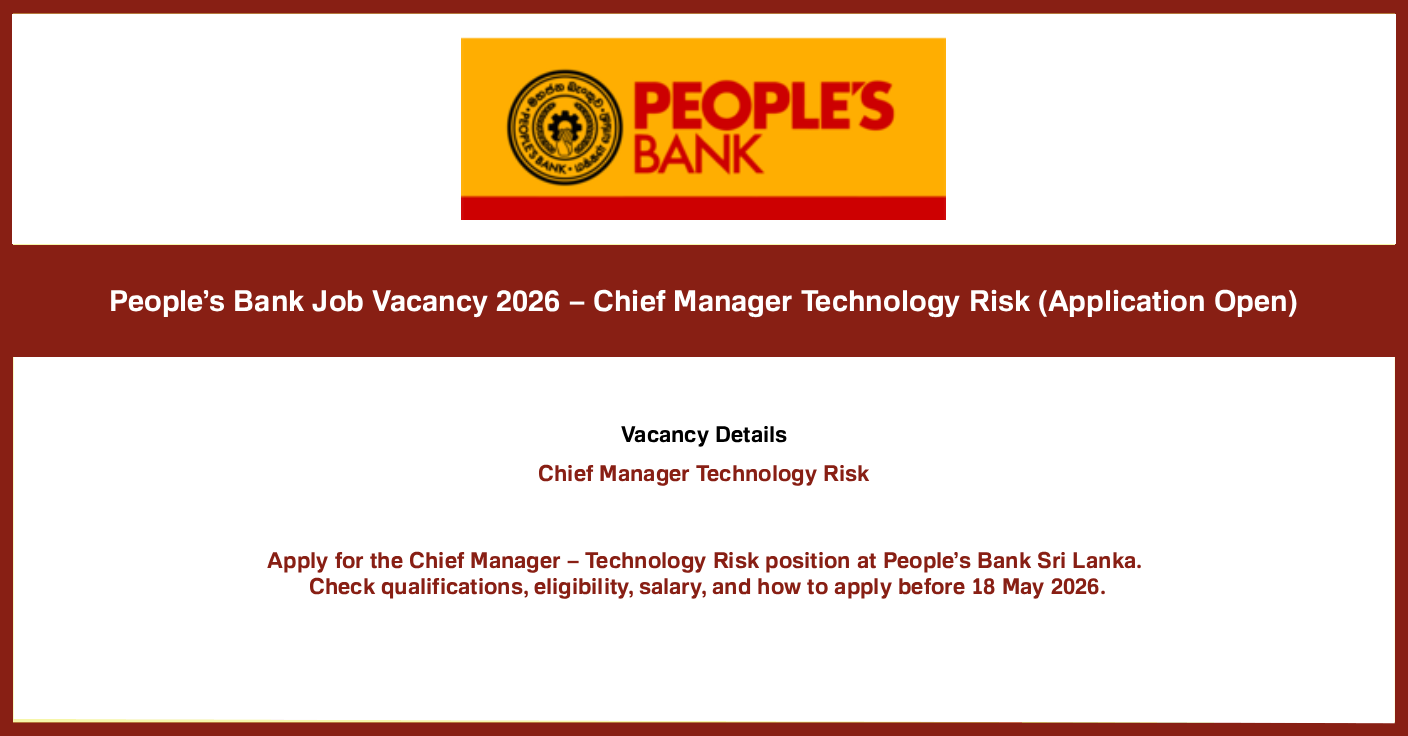 Peoples Bank Job Vacancy 2026 Sri Lanka - Chief Manager