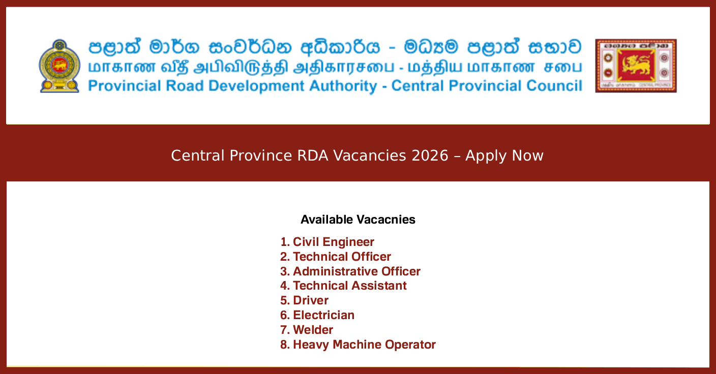 Central Province RDA Vacancies 2026 – Apply Now