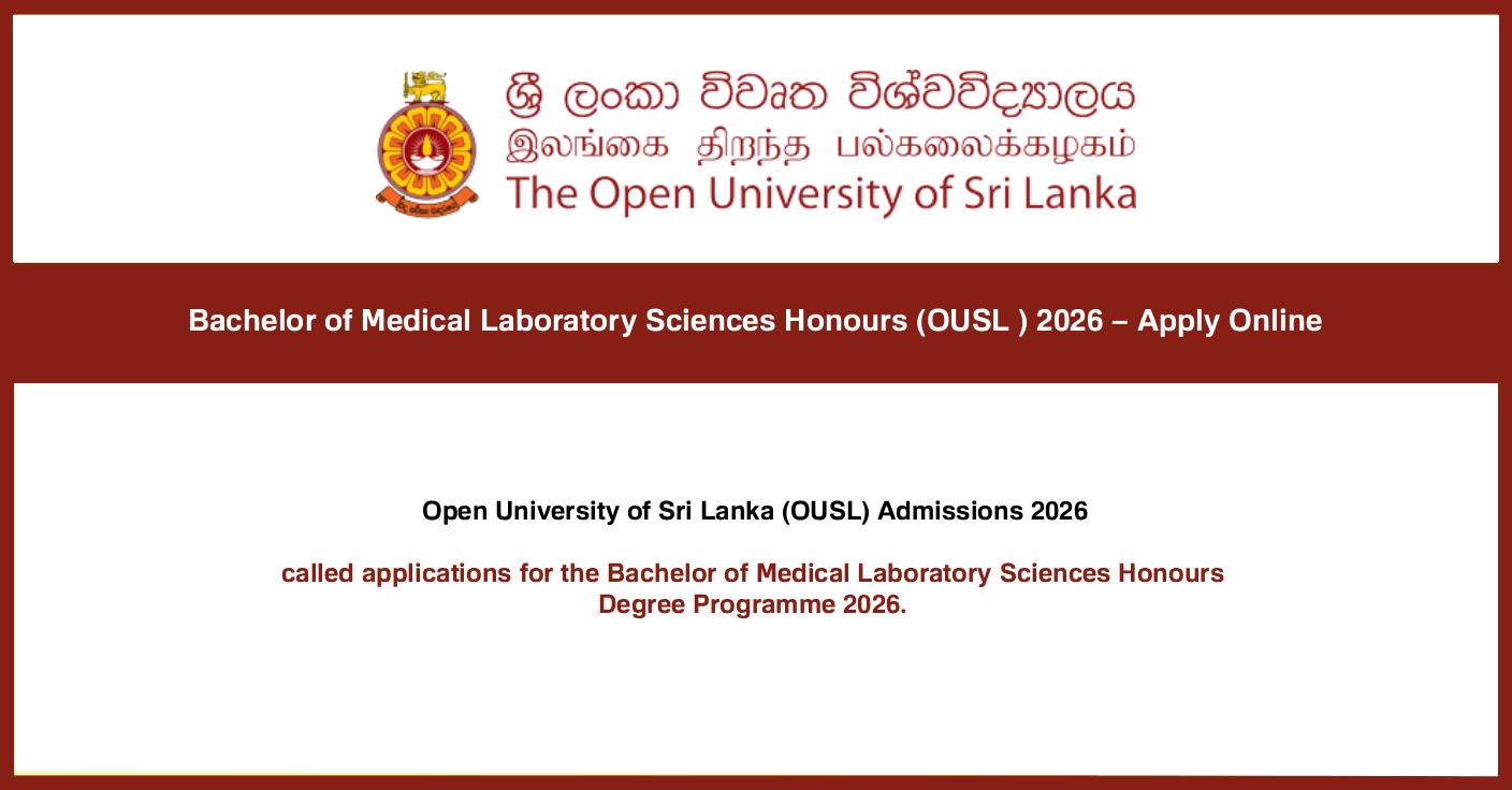 Bachelor of Medical Laboratory Sciences Honours (OUSL ) 2026 – Apply Online