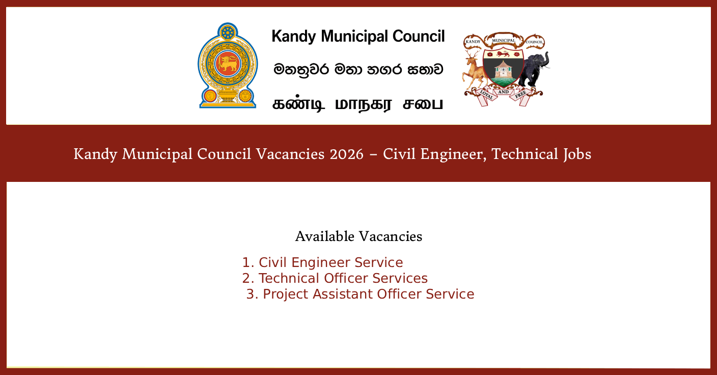 Kandy Municipal Council Vacancies 2026 – Civil Engineer, Technical Jobs