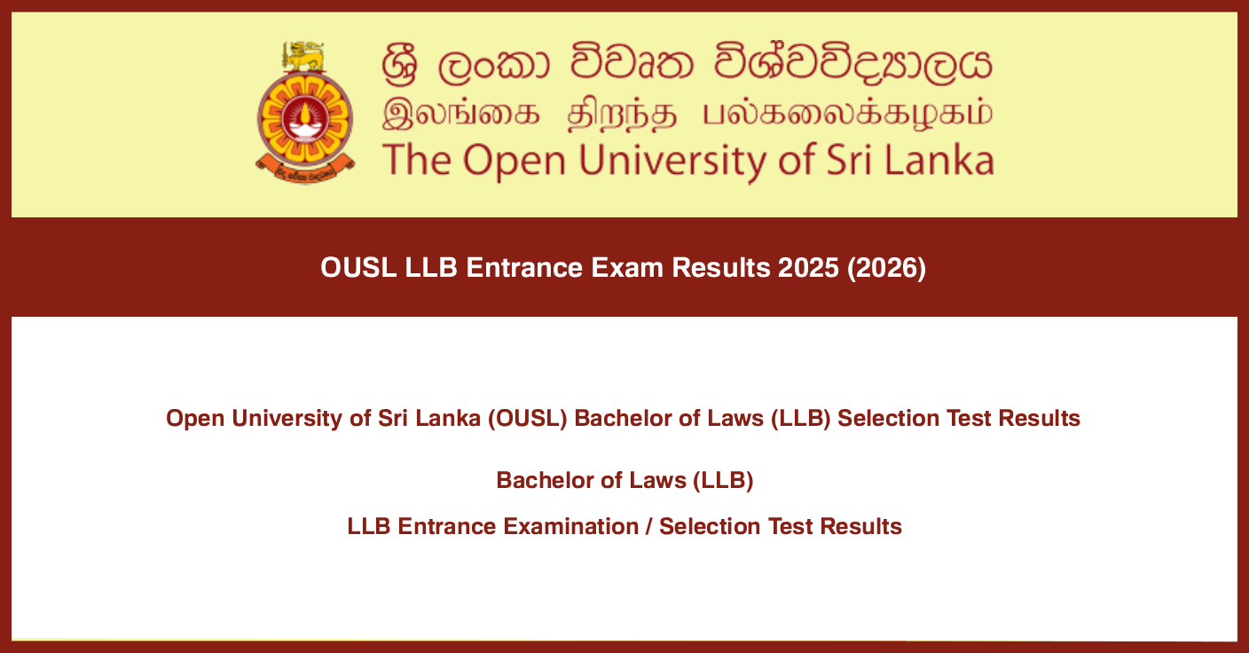 OUSL LLB Entrance Exam Results 2025 (2026) Update
