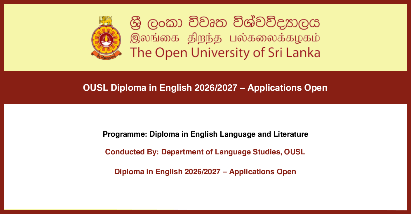 OUSL Diploma in English 2026/2027 – Applications Open