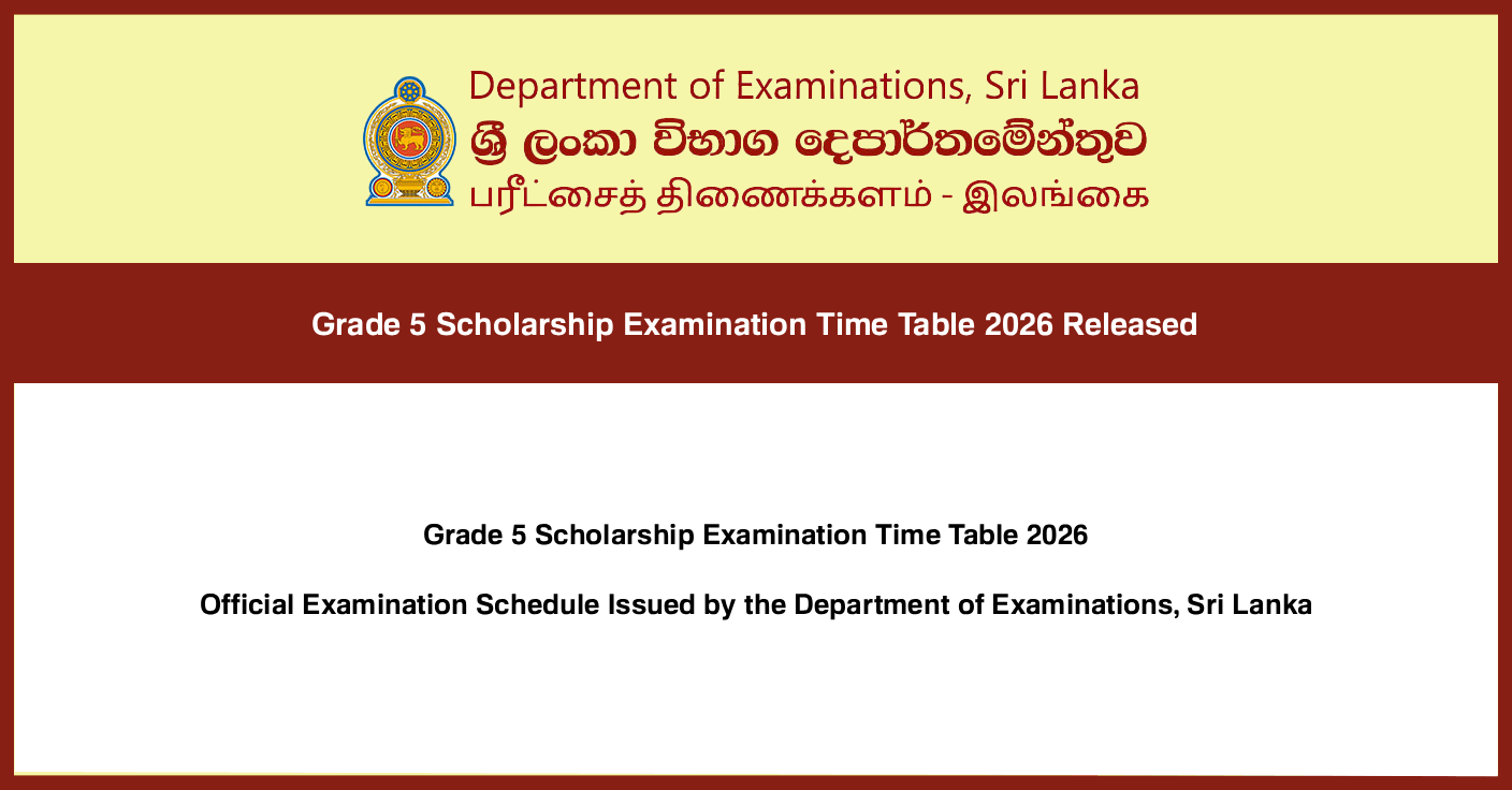 Grade 5 Scholarship Examination Timetable 2026 Released
