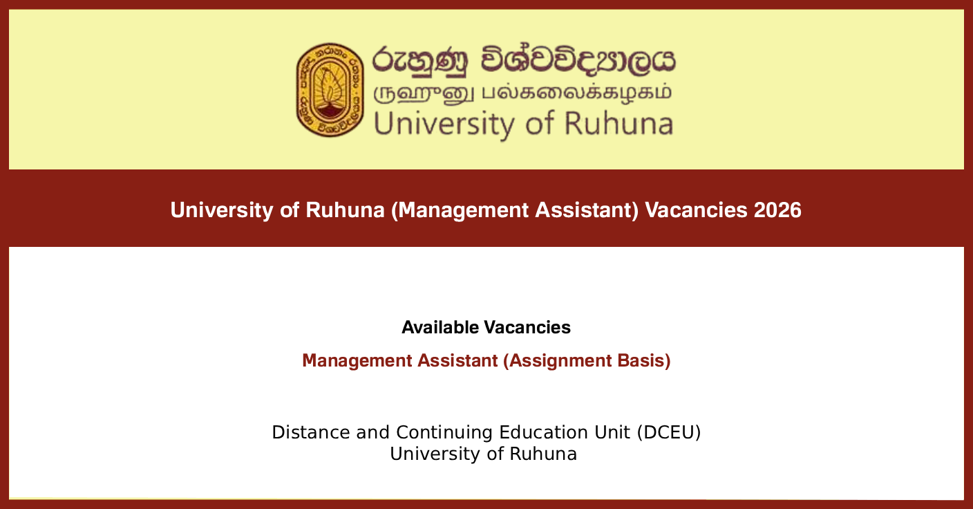 University of Ruhuna (Management Assistant) Vacancies 2026