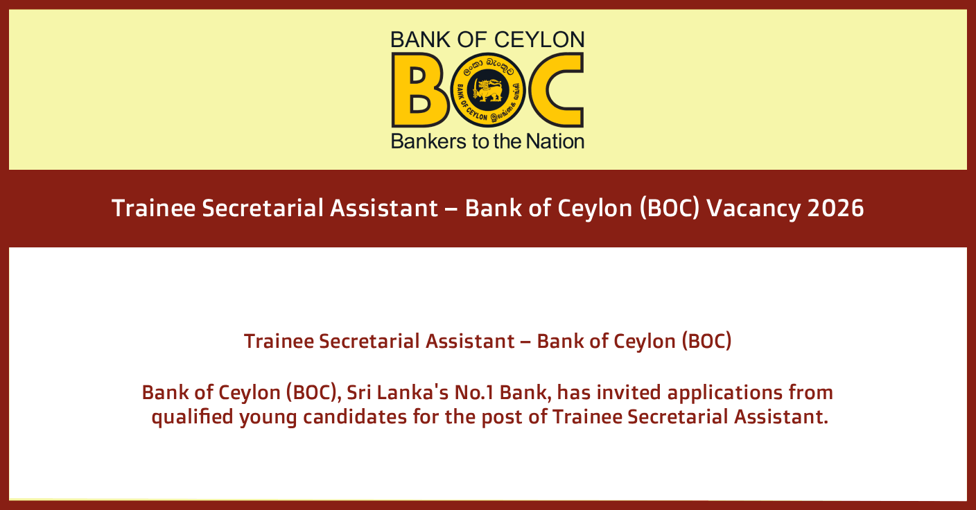 Trainee Secretarial Assistant – Bank of Ceylon (BOC) Vacancy 2026