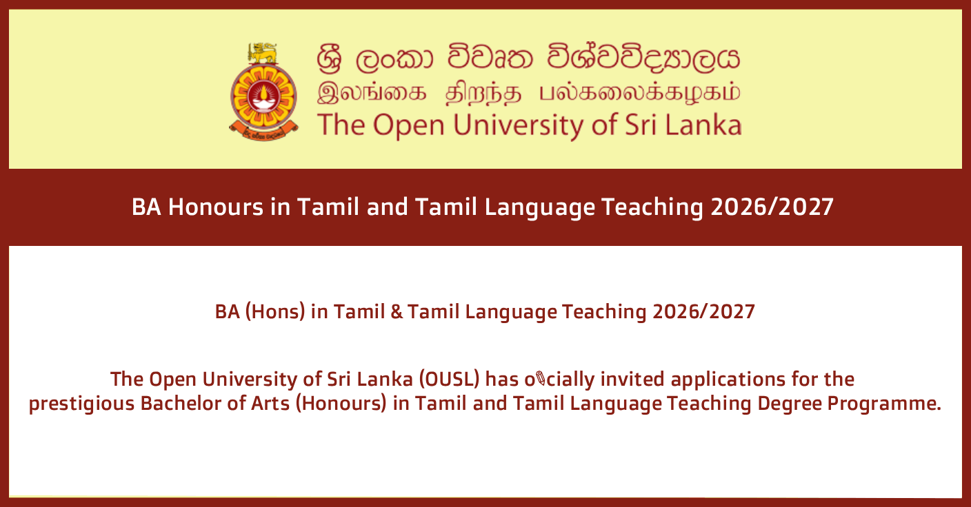 BA Honours in Tamil and Tamil Language Teaching 2026/2027 - Open University of Sri Lanka (OUSL)