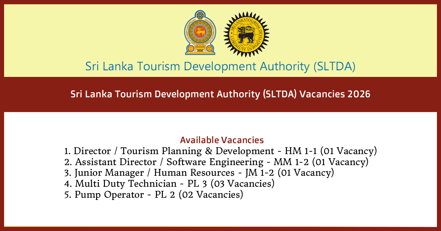 Sri Lanka Tourism Development Authority (SLTDA) Vacancies 2026