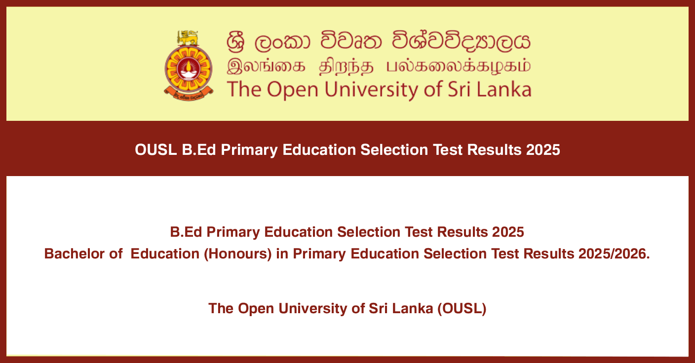 OUSL B.Ed Primary Education Selection Test Results 2025