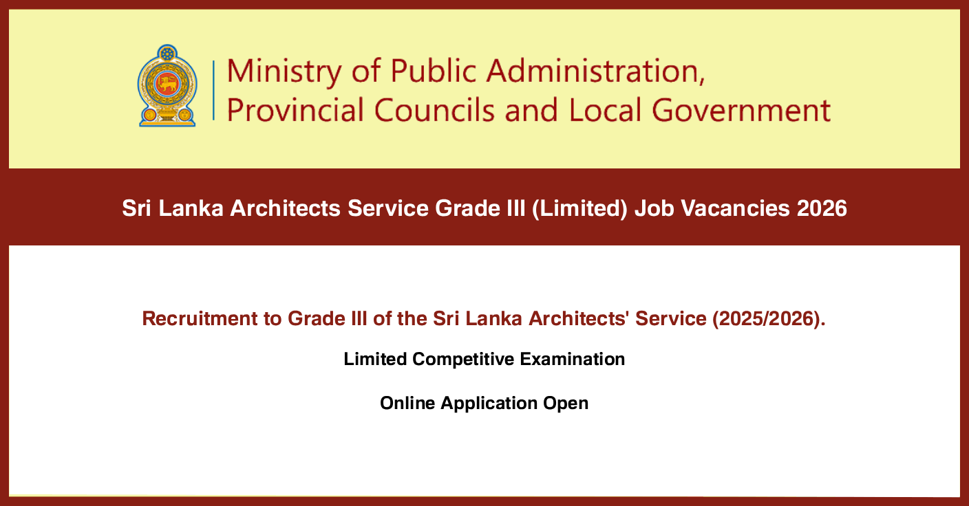 Sri Lanka Architects Service Grade III (Limited) Job Vacancies 2026