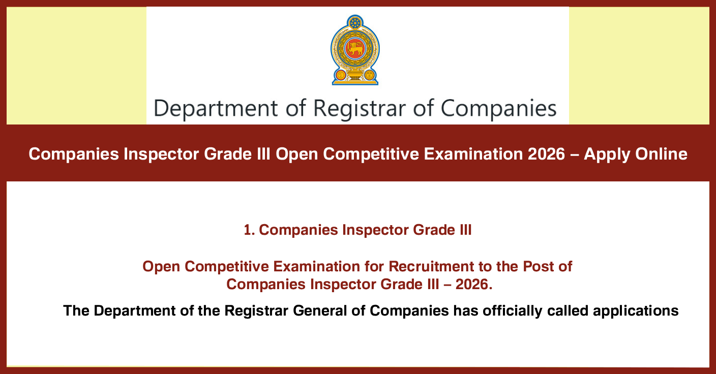 Companies Inspector Grade III (Open Exam) Job Vacancies 2026