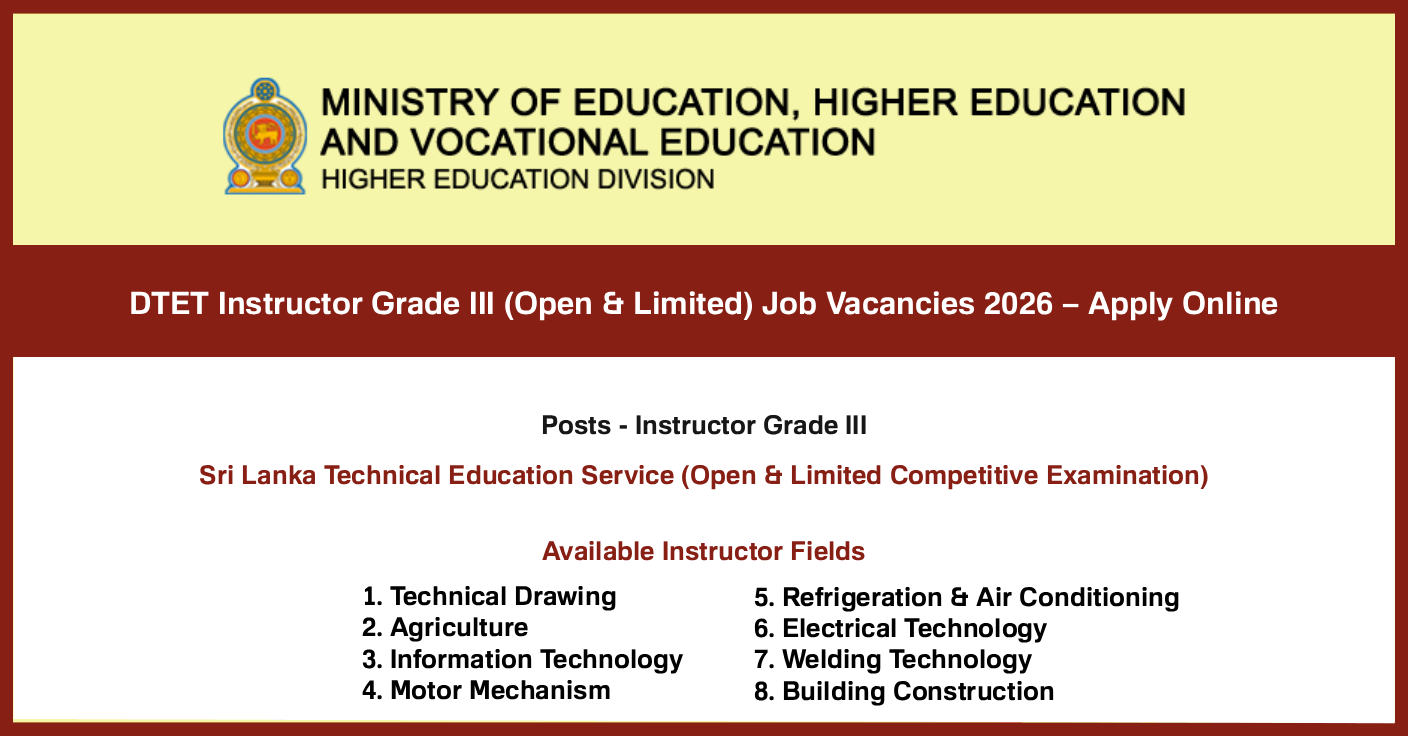 DTET Instructor Grade III (Open and Limited) Job Vacancies 2026 – Apply Online