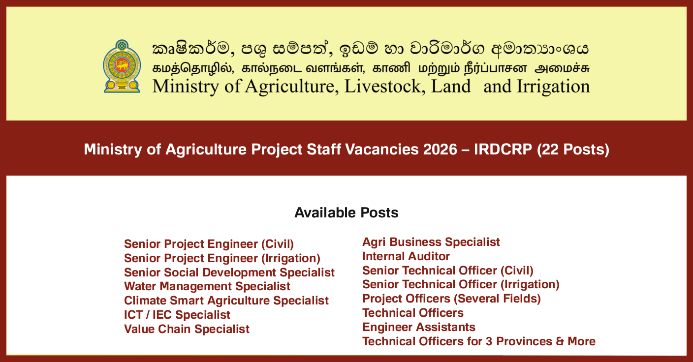 Ministry of Agriculture Project Staff Vacancies 2026 – IRDCRP (22 Posts)