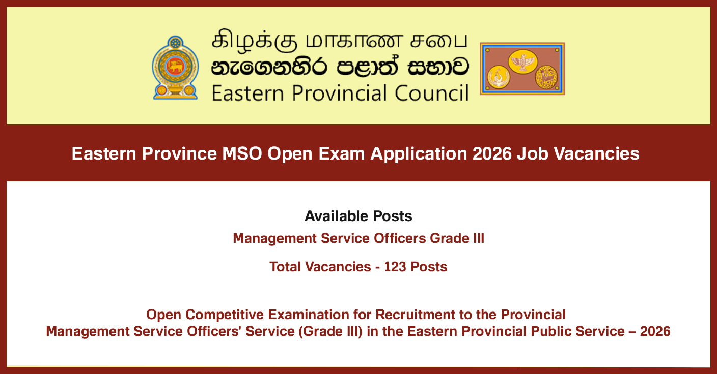Eastern Province MSO Open Exam Application 2026 Job Vacancies