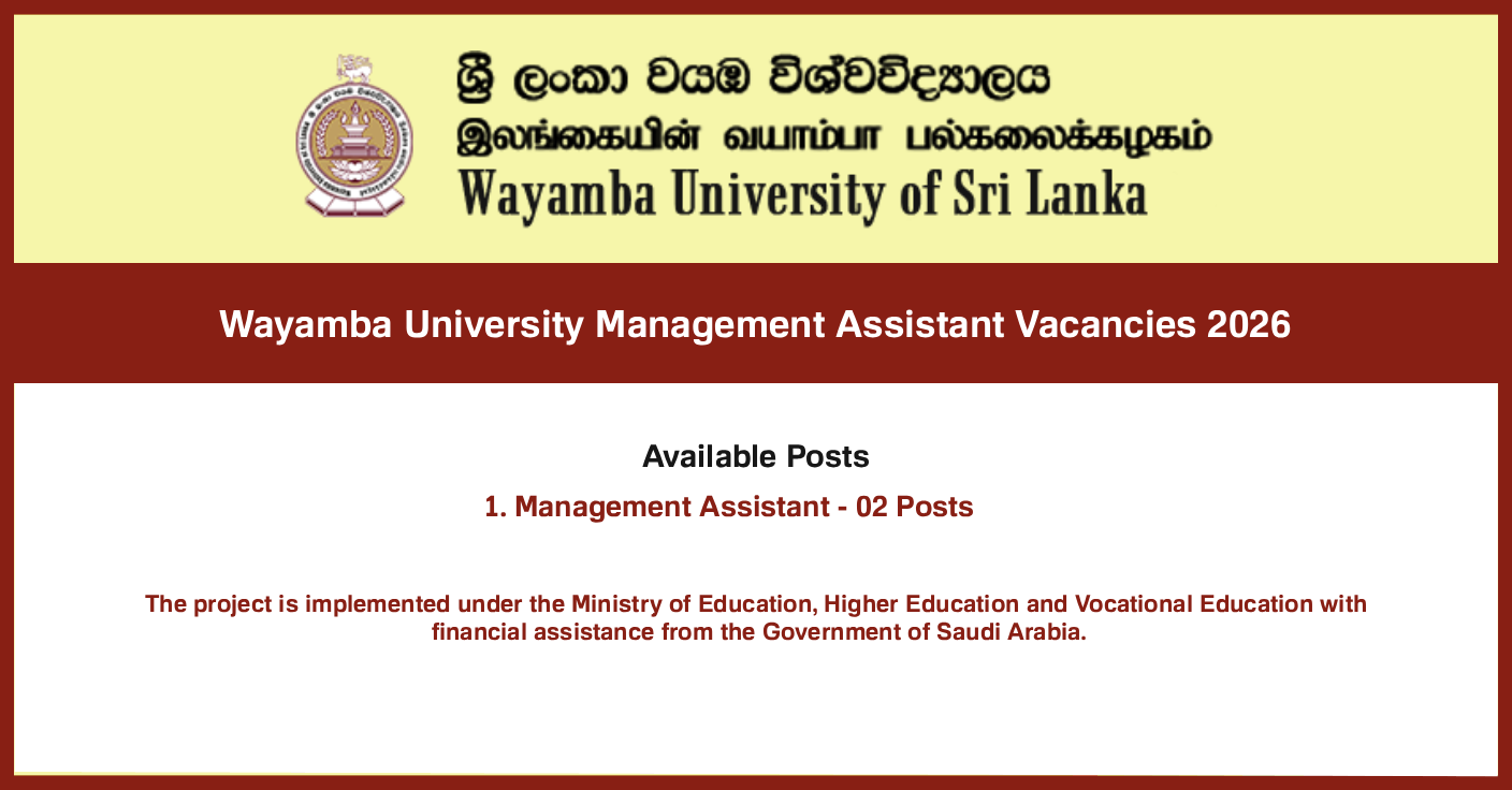 Wayamba University Management Assistant Job Vacancies 2026