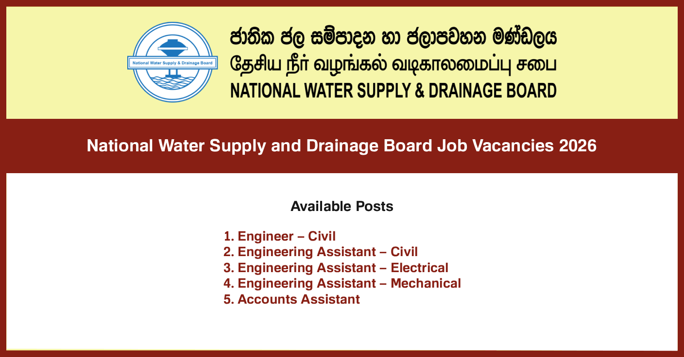 National Water Supply and Drainage Board Job Vacancies 2026 – Engineer and Assistants