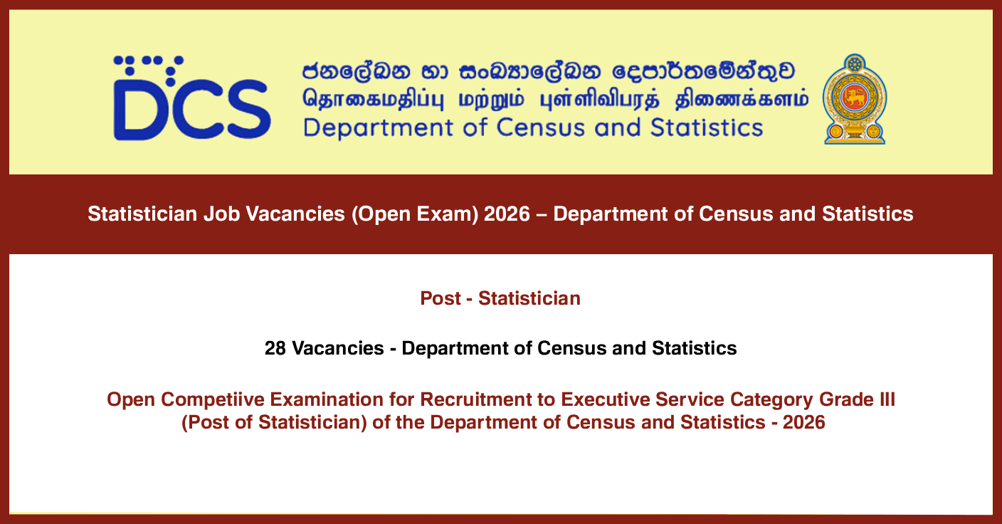 Statistician Job Vacancies (Open Exam) 2026 – Department of Census and Statistics