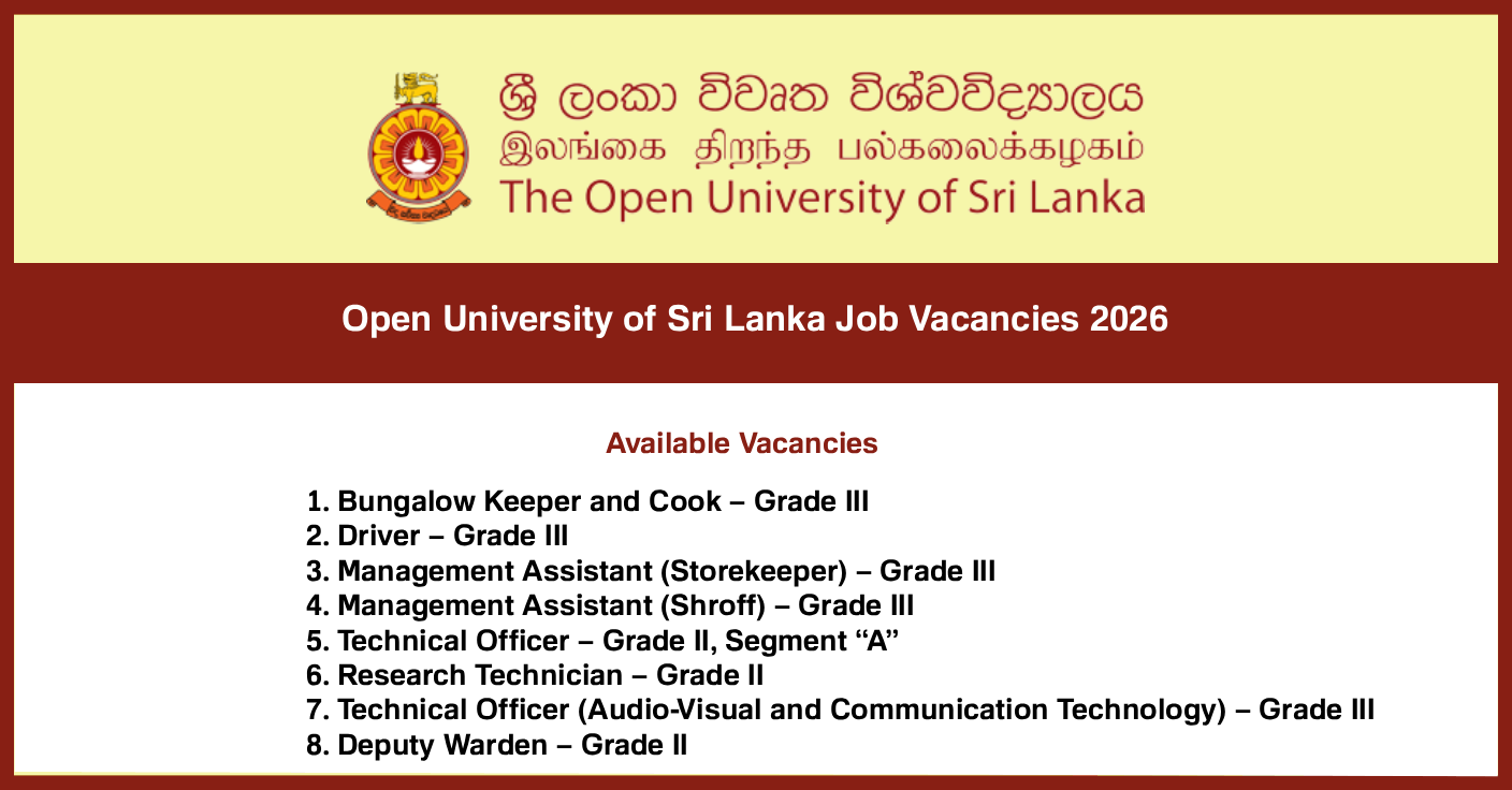 Open University of Sri Lanka (OUSL) Job Vacancies 2026