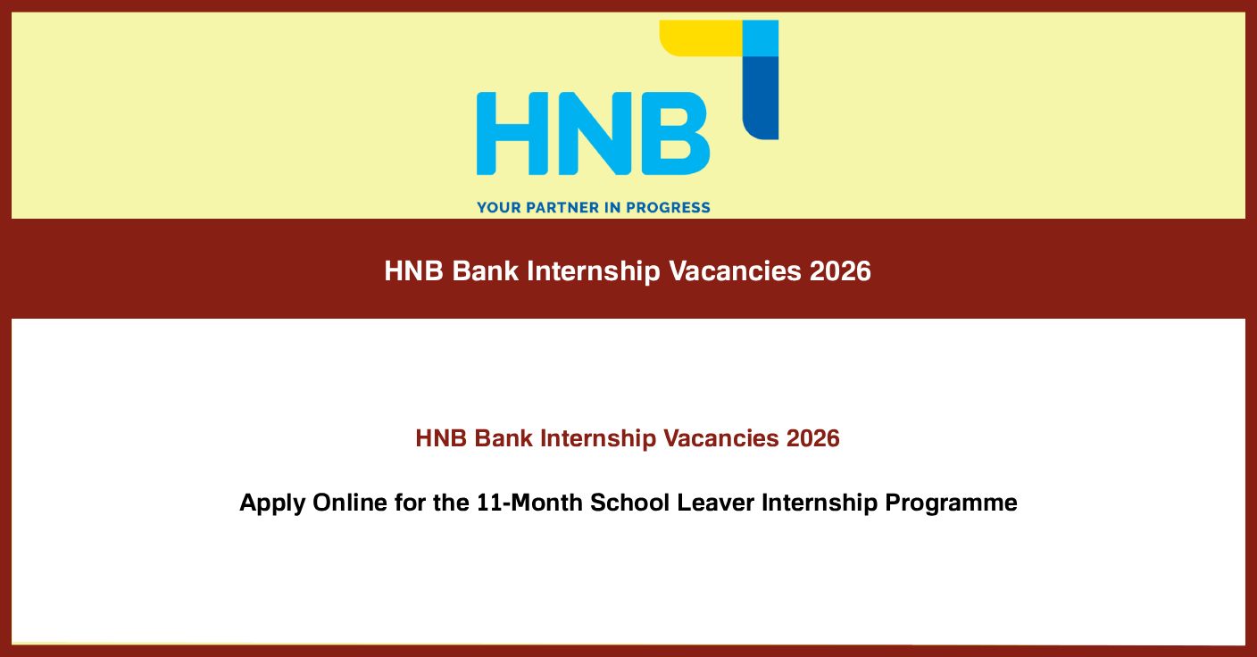 HNB Bank - School Leaver Internship Job Vacancies 2026