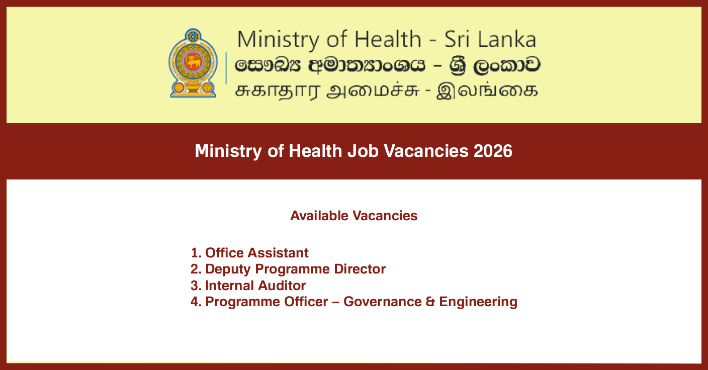 Ministry of Health Job Vacancies 2026 – Office Assistant, Programme Officer, Internal Auditor and Deputy Programme Director