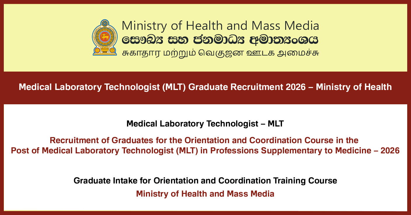 Medical Laboratory Technologist (MLT) Graduate Recruitment 2026 – Ministry of Health Sri Lanka