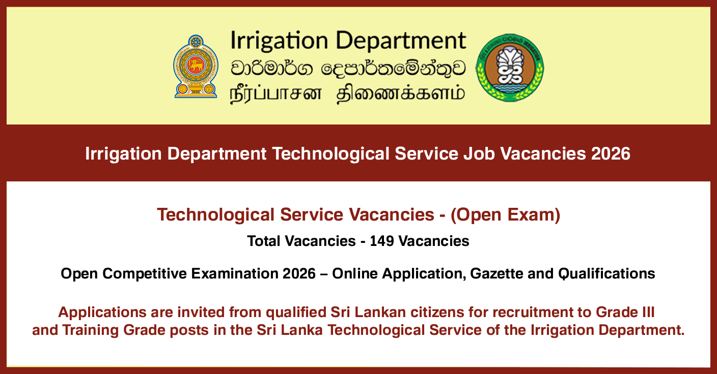 Irrigation Department Technological Service (Open Exam) Job Vacancies 2026