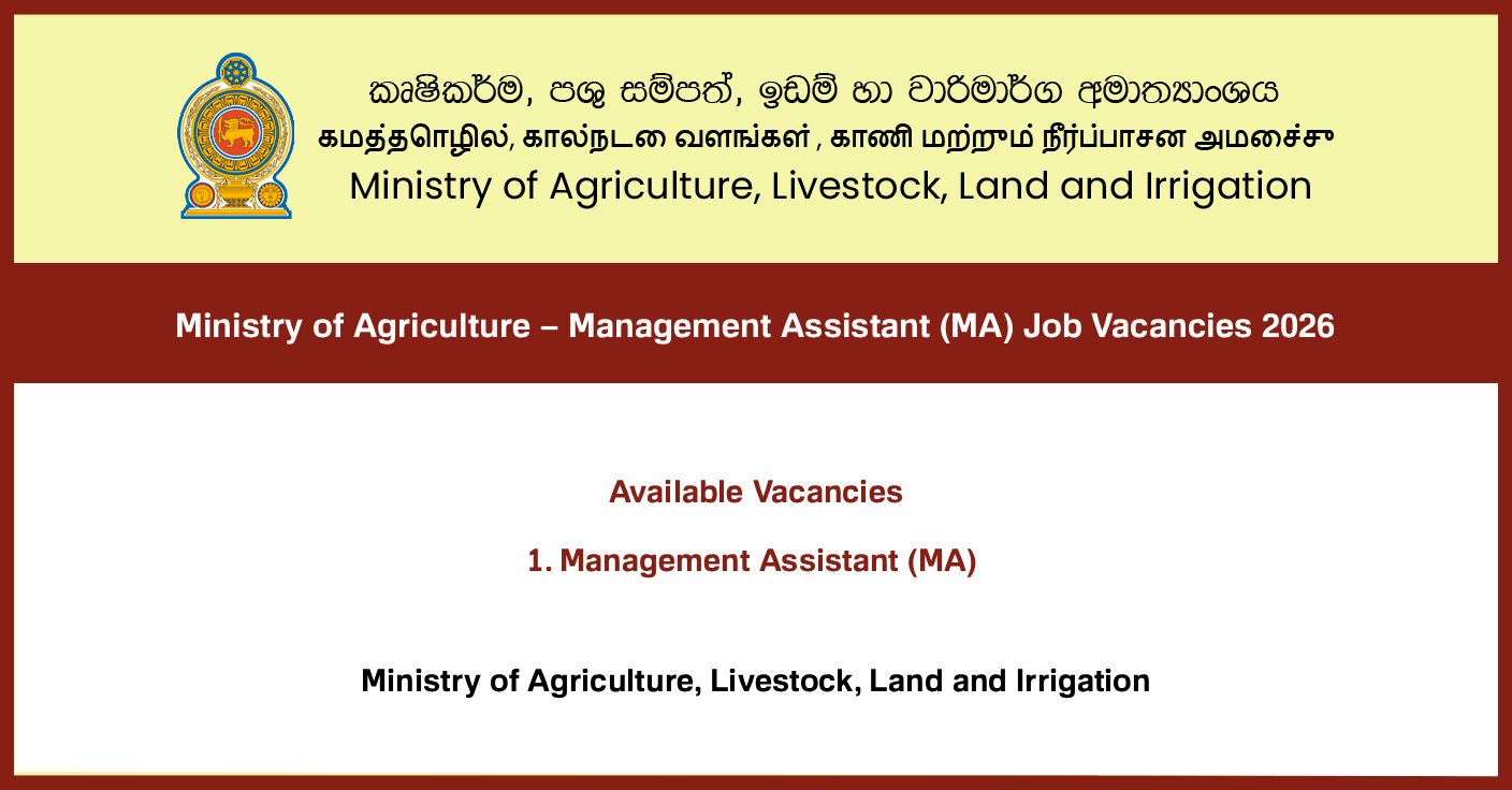 Ministry of Agriculture – Management Assistant (MA) Job Vacancies 2026