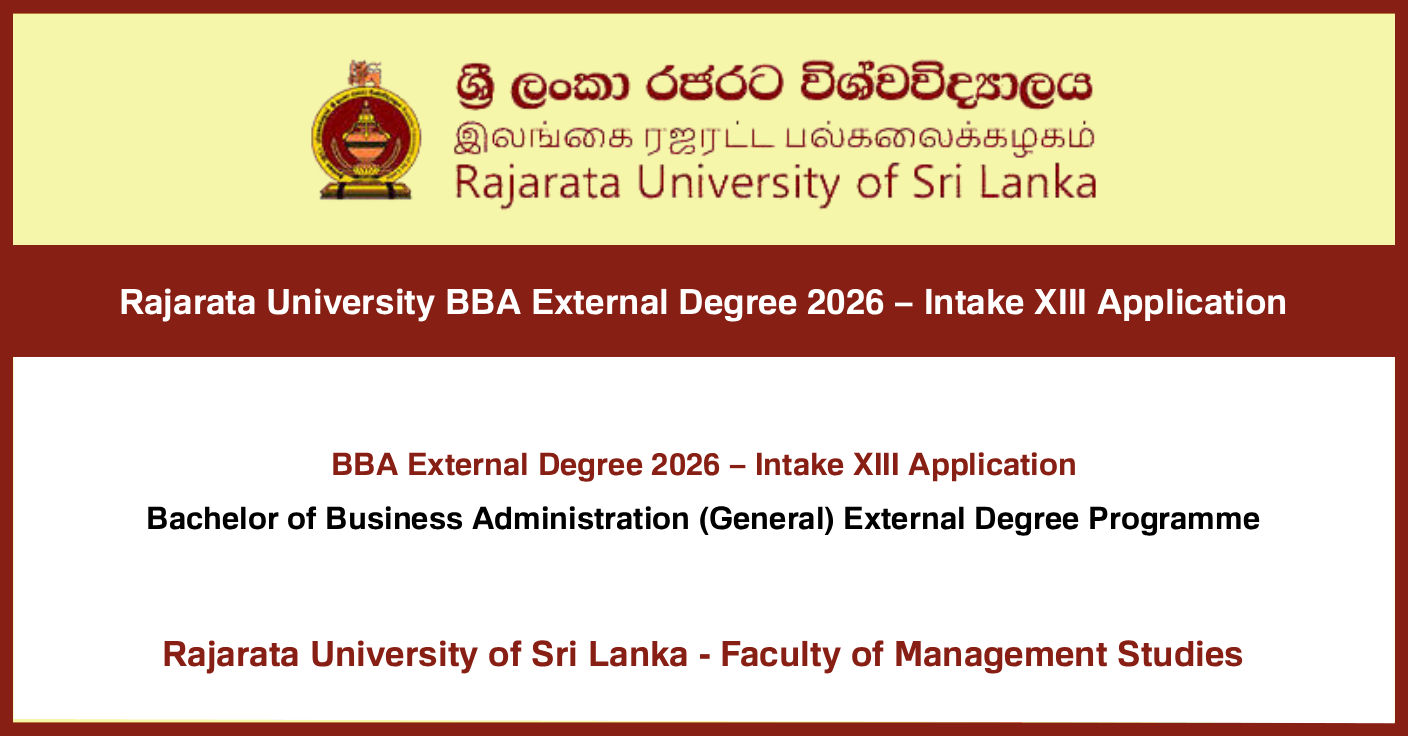 BBA External Degree 2026 – Rajarata University Intake XIII Application