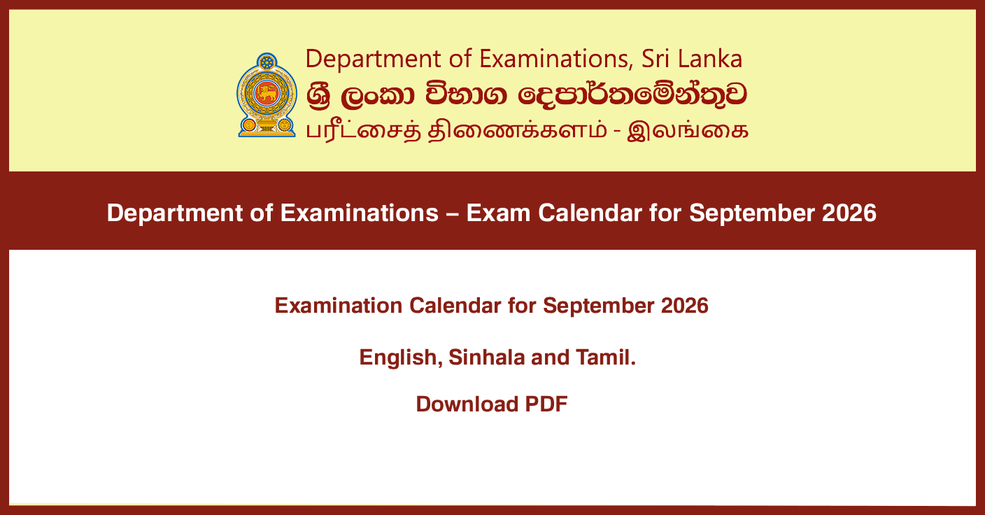 Department of Examinations – Exam Calendar for September 2026