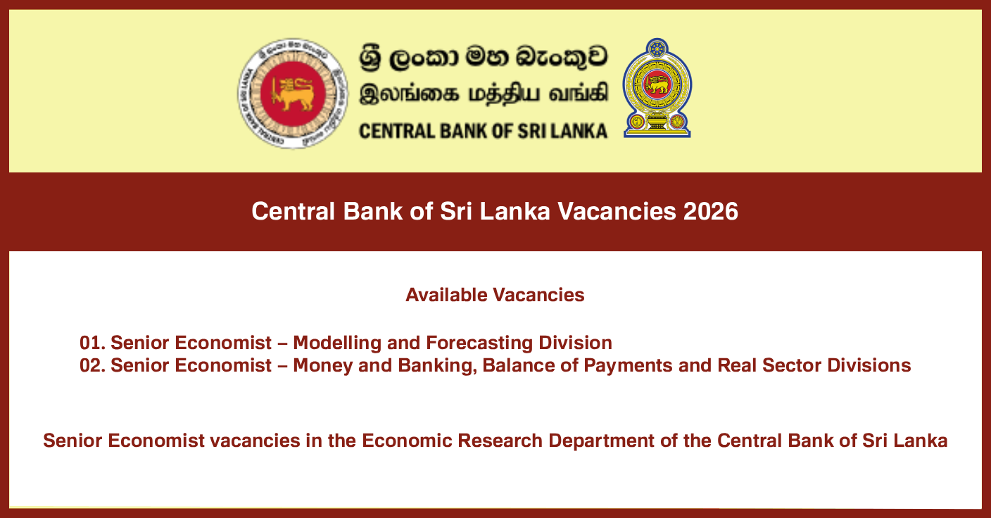 Central Bank of Sri Lanka (CBSL) Senior Economist Job Vacancies 2026