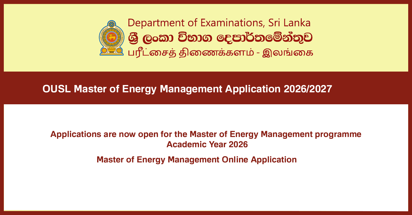 OUSL Master of Energy Management Application 2026/2027