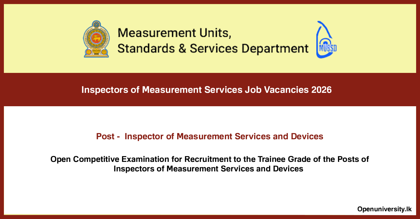 Inspectors of Measurement Services (Open Exam) Job Vacancies 2026