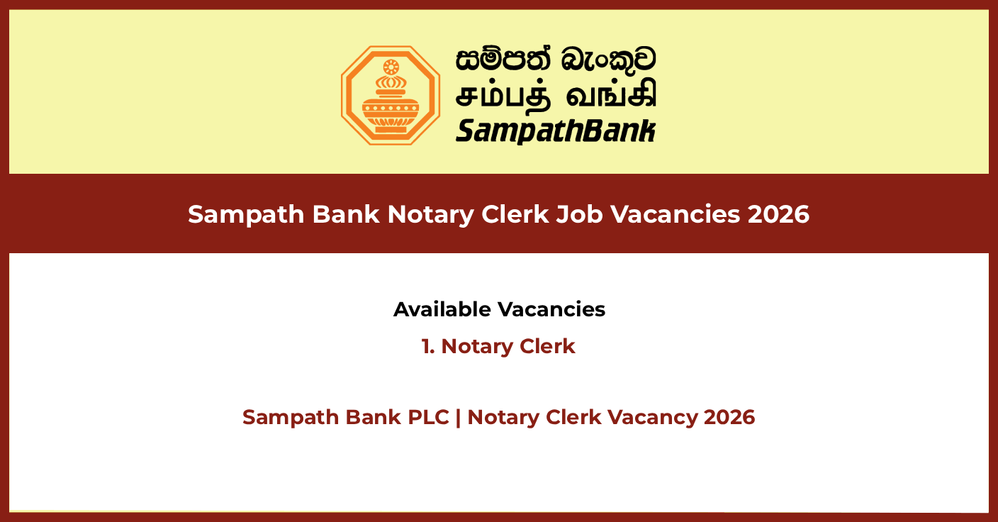 Sampath Bank - Notary Clerk Job Vacancies 2026