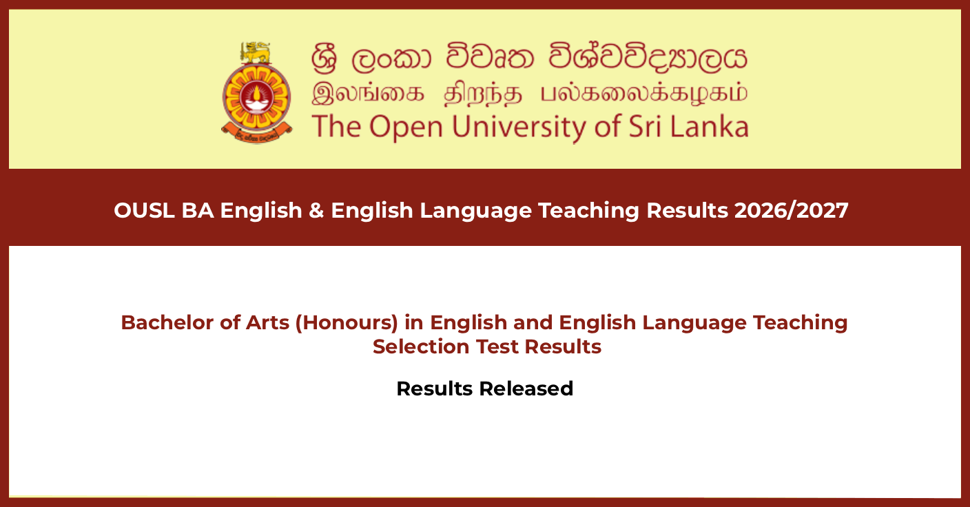OUSL BA English and English Language Teaching Results 2026/2027