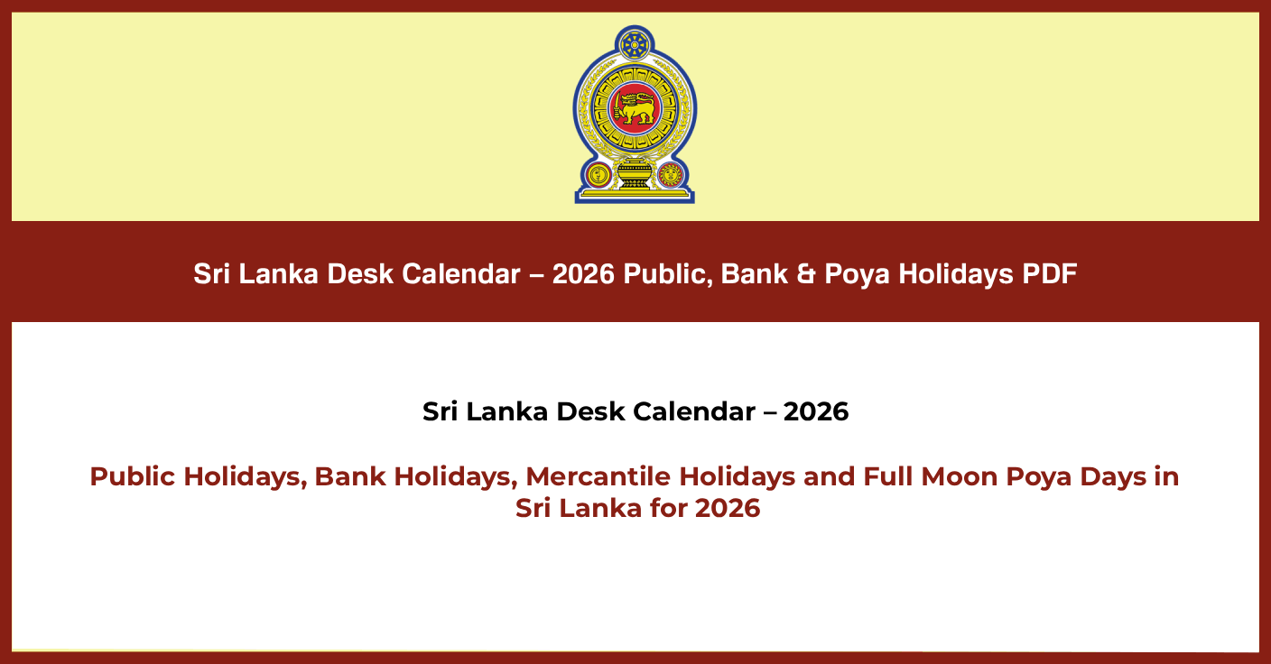 Sri Lanka Desk Calendar – 2026 Public, Bank and Poya Holidays PDF