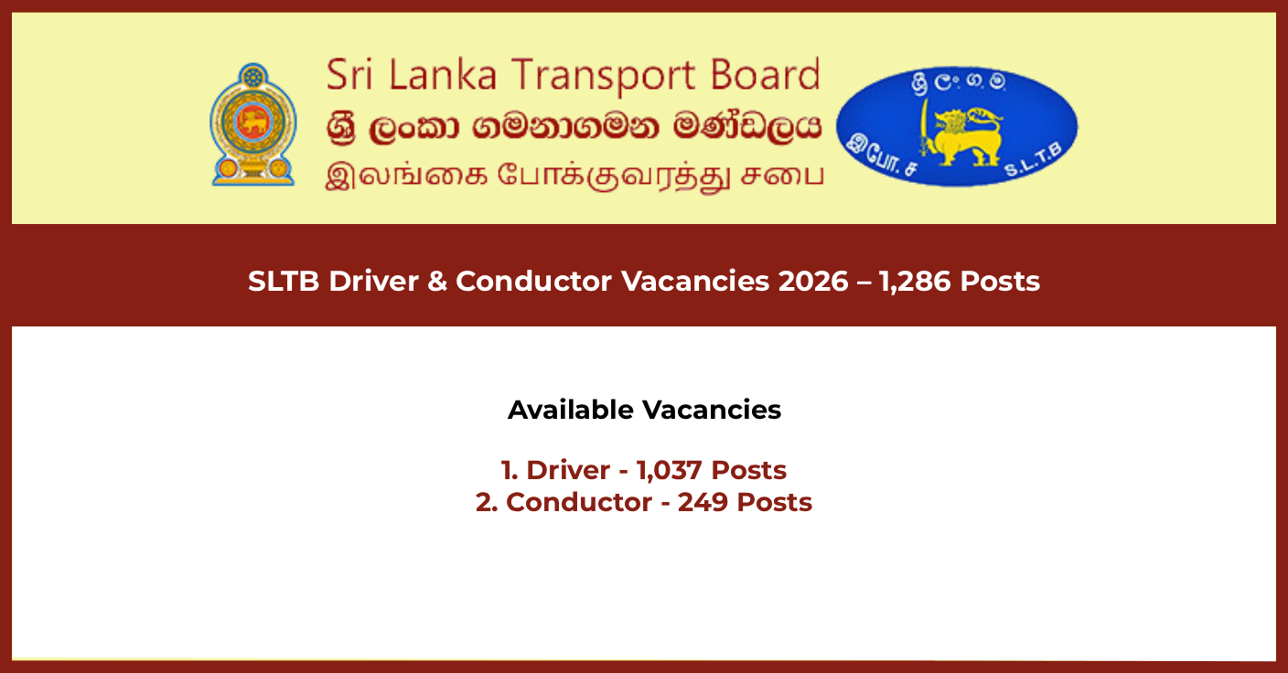 SLTB Driver and Conductor Job Vacancies 2026
