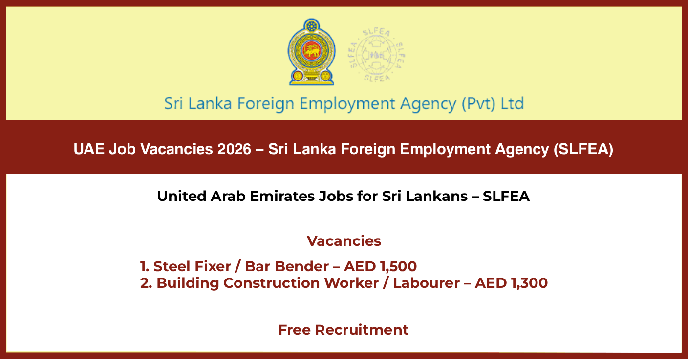 UAE Job Vacancies 2026 – Sri Lanka Foreign Employment Agency (SLFEA)