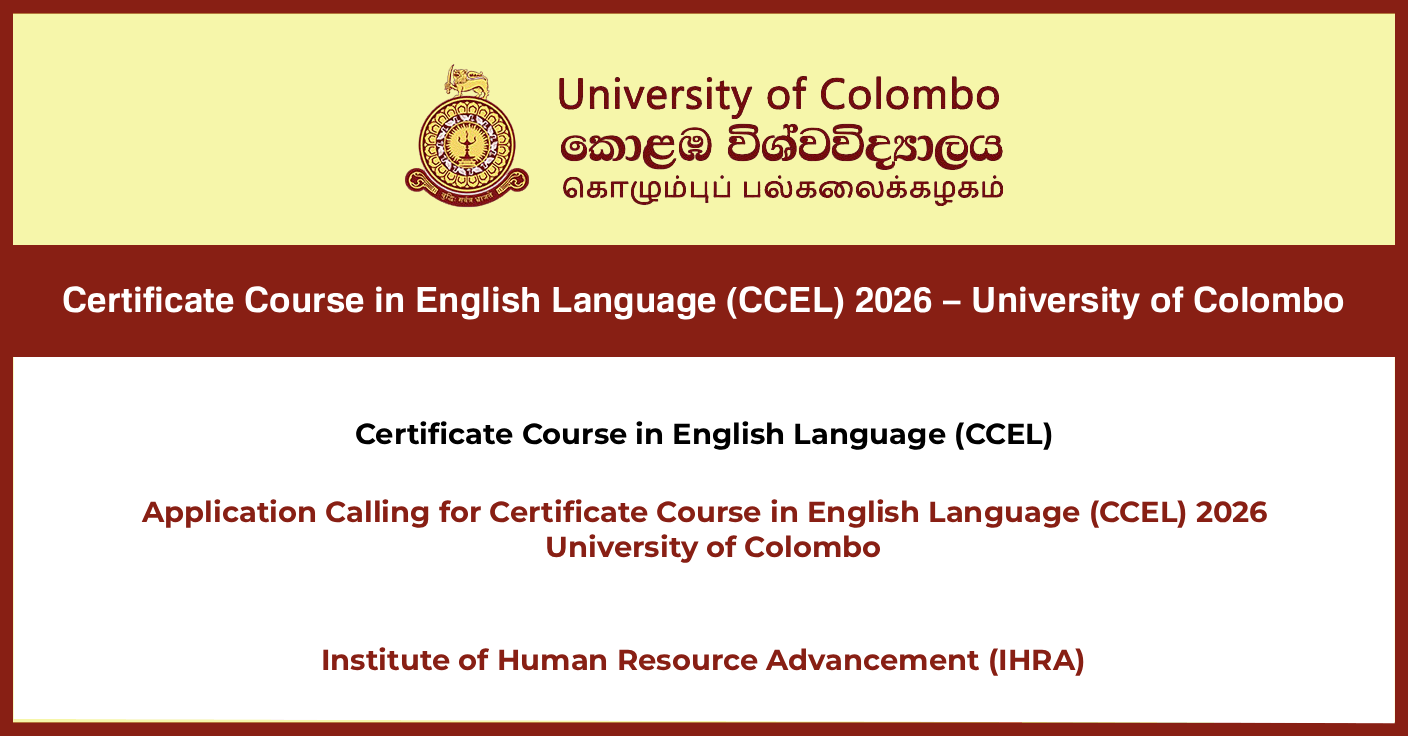 Application Calling for Certificate Course in English Language (CCEL) 2026 – University of Colombo