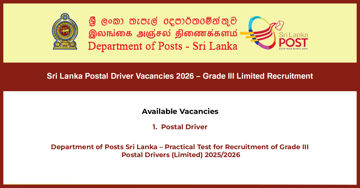 Postal Driver (Limited) Job Vacancies 2026 – Department of Posts