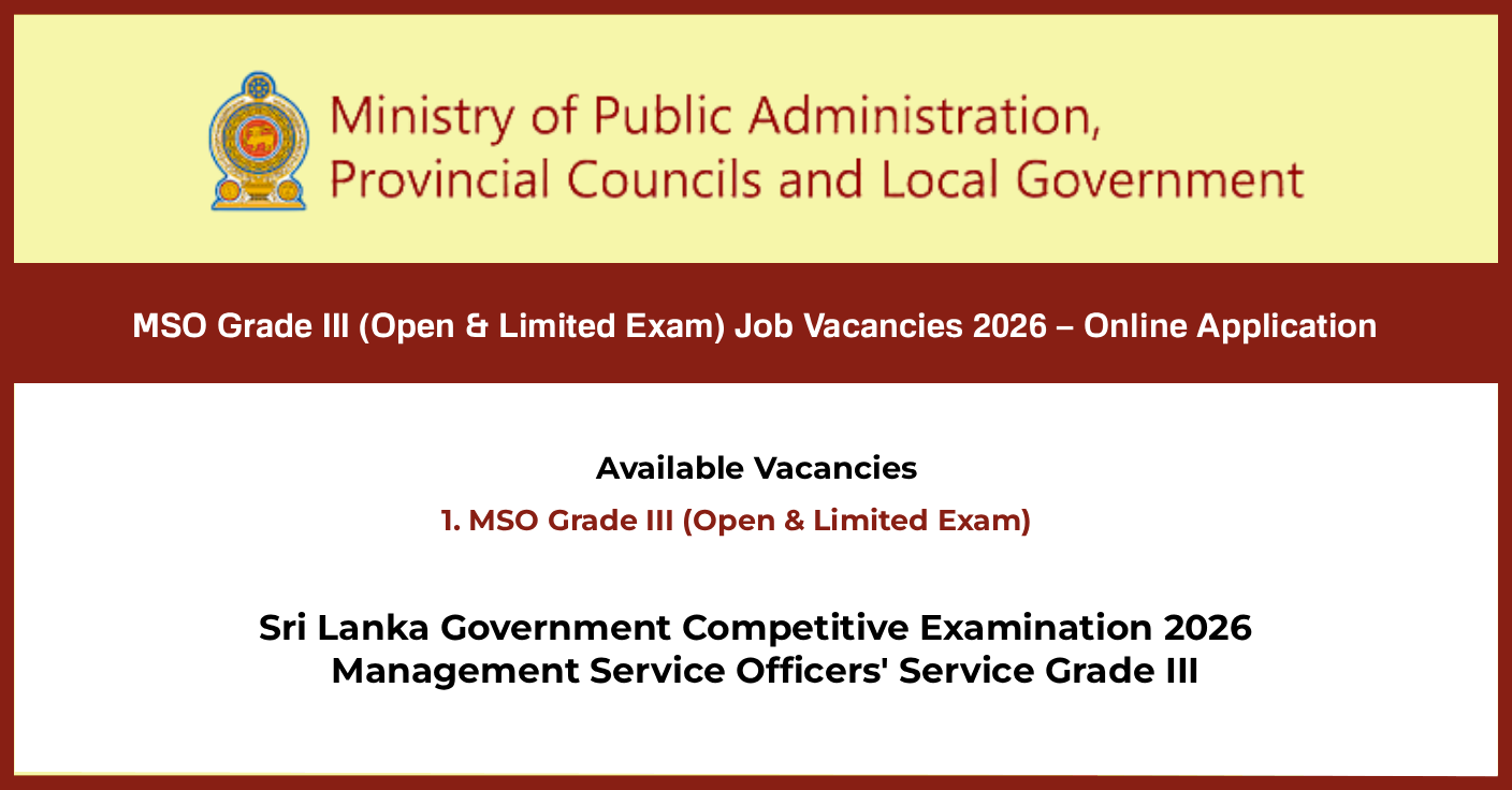 MSO Grade III (Open and Limited Exam) Job Vacancies 2026 – Online Application