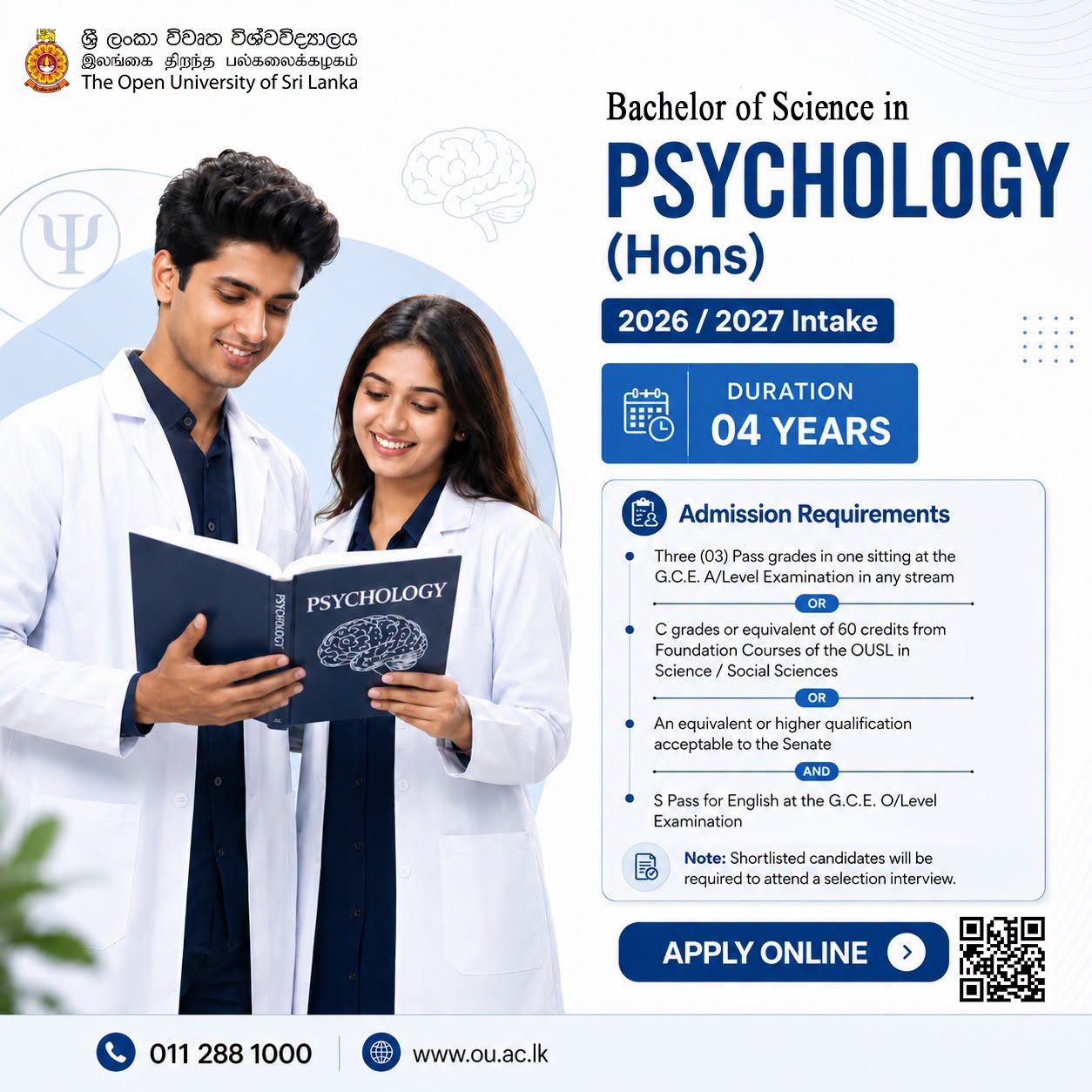 Bachelor of Science Honours in Psychology OUSL 2026
