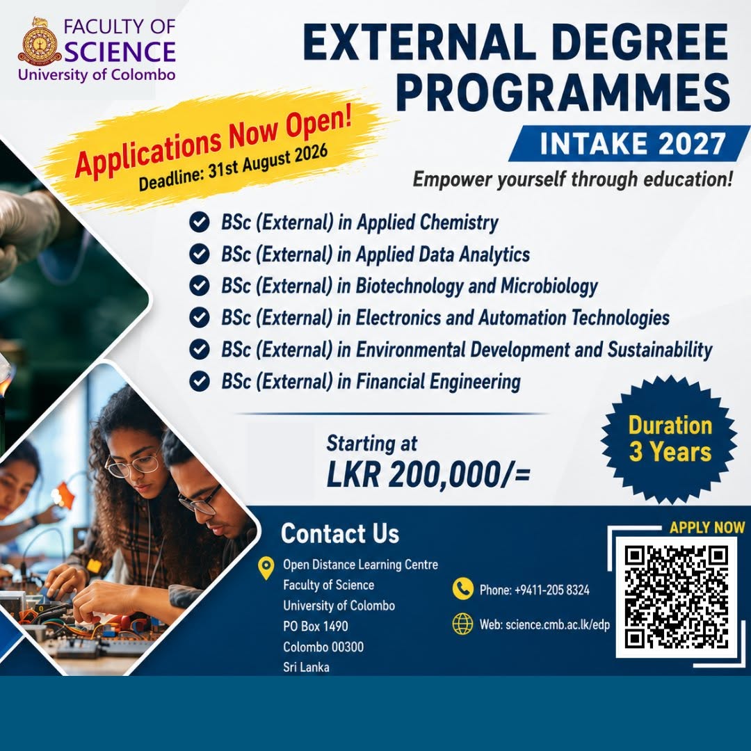 University of Colombo External Degree Programmes 2027 Intake Advertisement