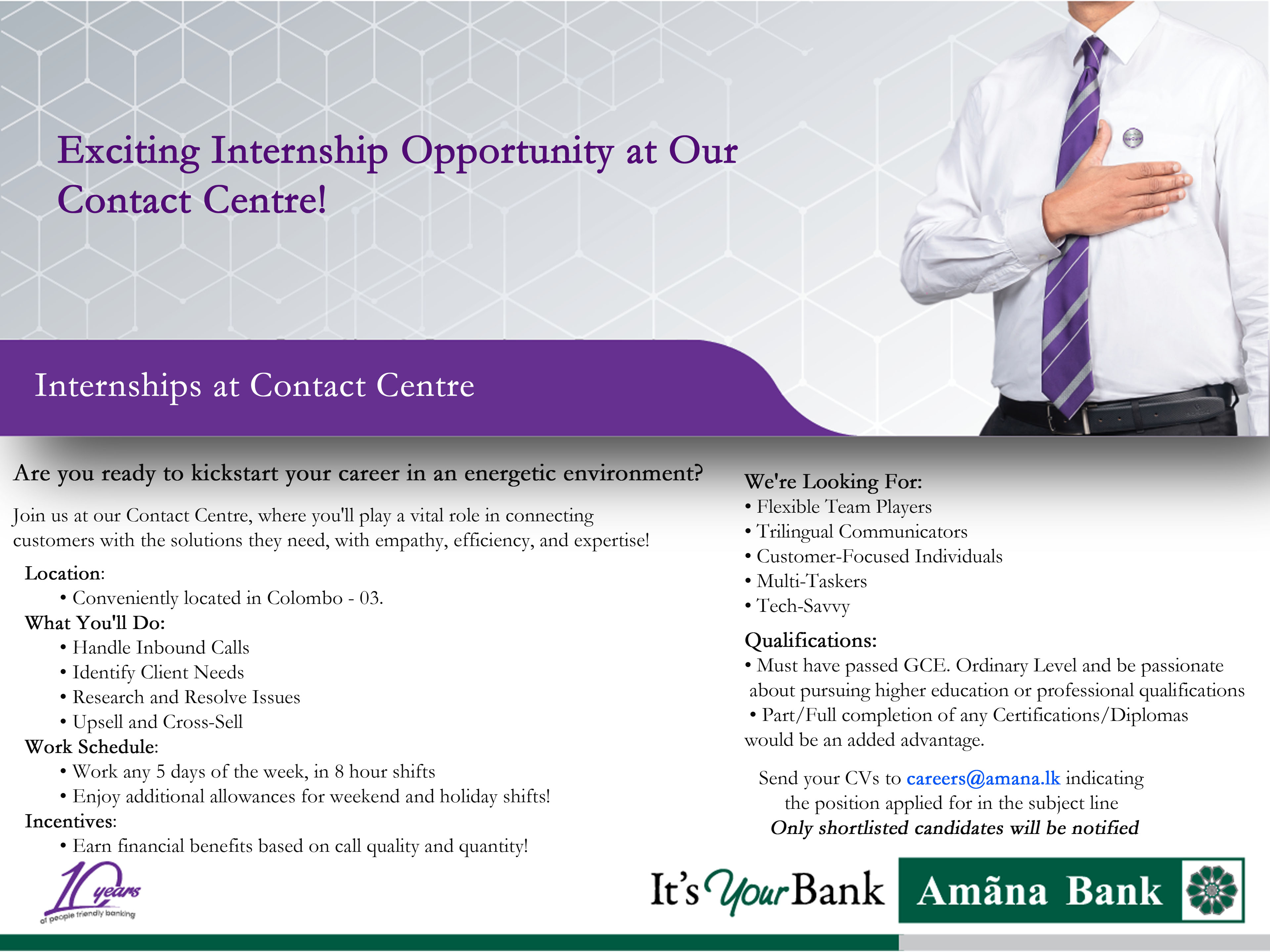 Amana Bank Contact Centre Internship Vacancies 2026